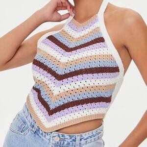 NWT- Forever 21 Striped Crochet Halter Top- Size Medium